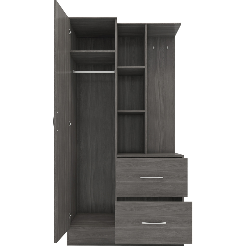 Seconique Nevada Single Door 2 Drawer Black Wood Grain Mirrored Open Shelf Wardrobe Image 4