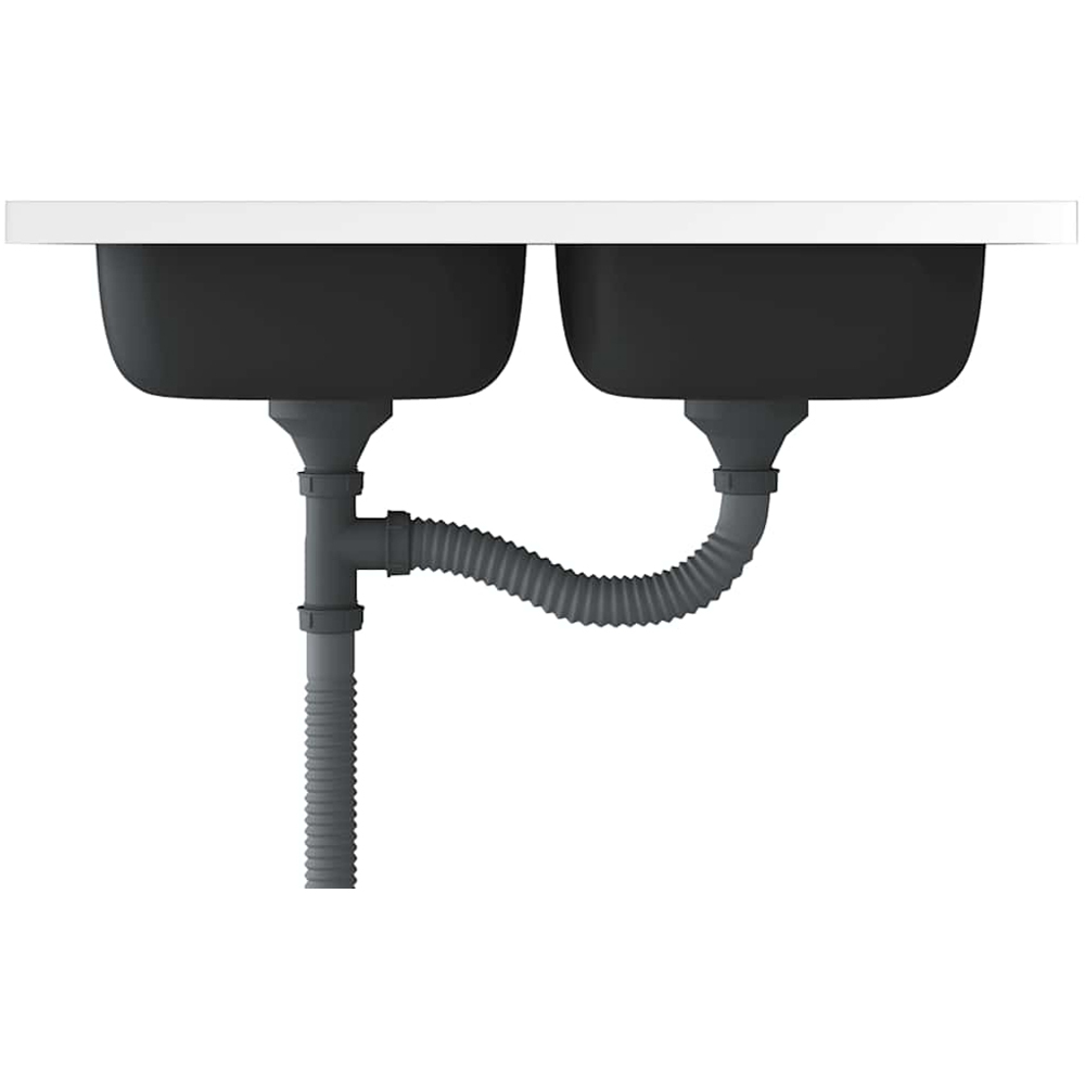 vidaXL Silver Stainless Steel Kitchen Sink with Double Basin and Drainer Set 800 x 600 x 155mm Image 4