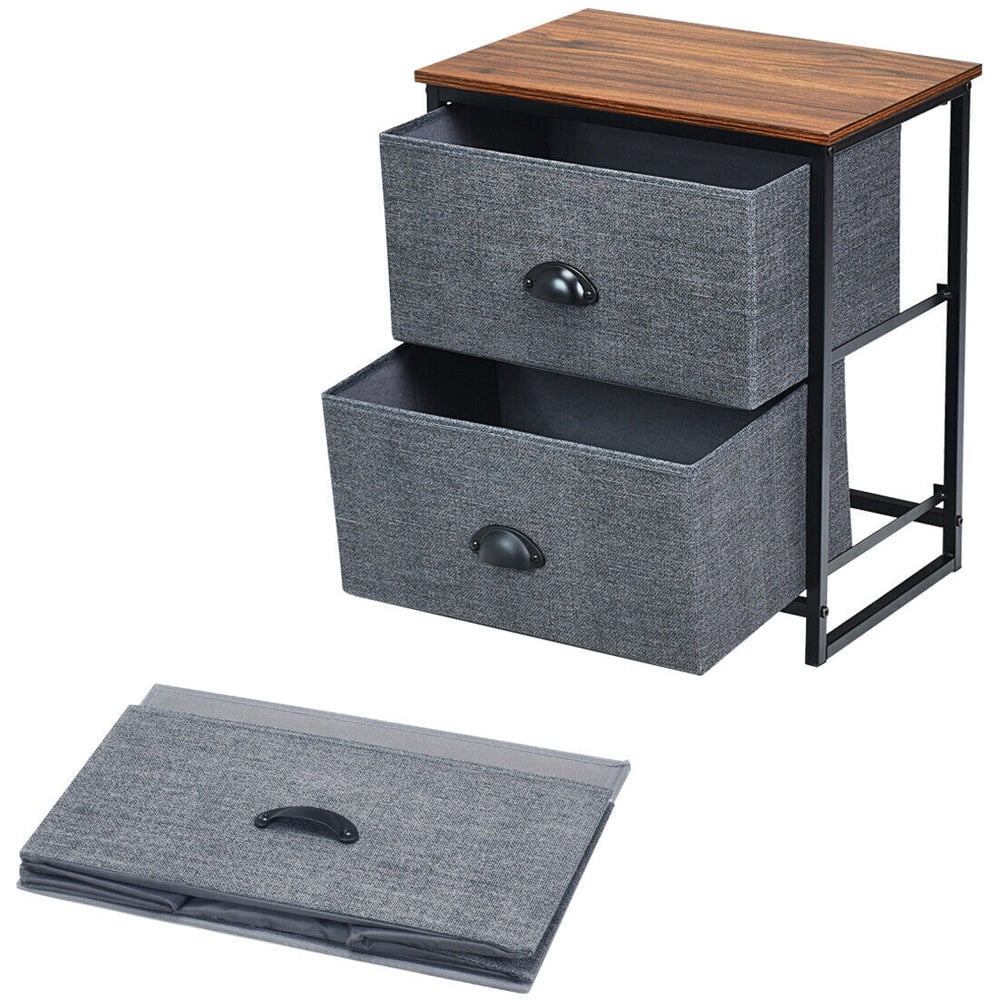 Costway Black 2 Drawer Fabric Nightstand Bedside Storage Cabinet Image 5