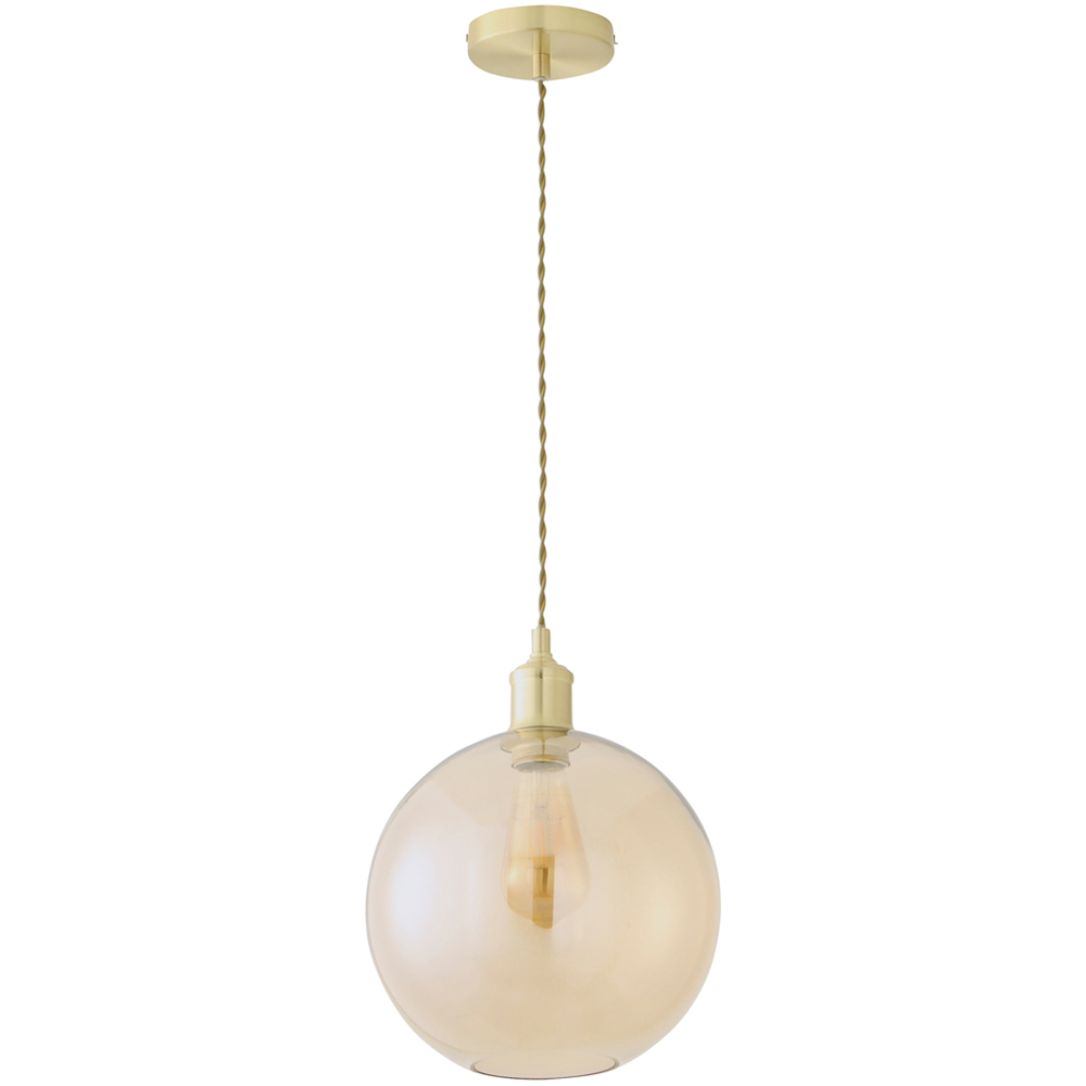 ValueLights Bellamy Single Amber Glass Globe Brushed Gold LED Ceiling Pendant Light Image 1