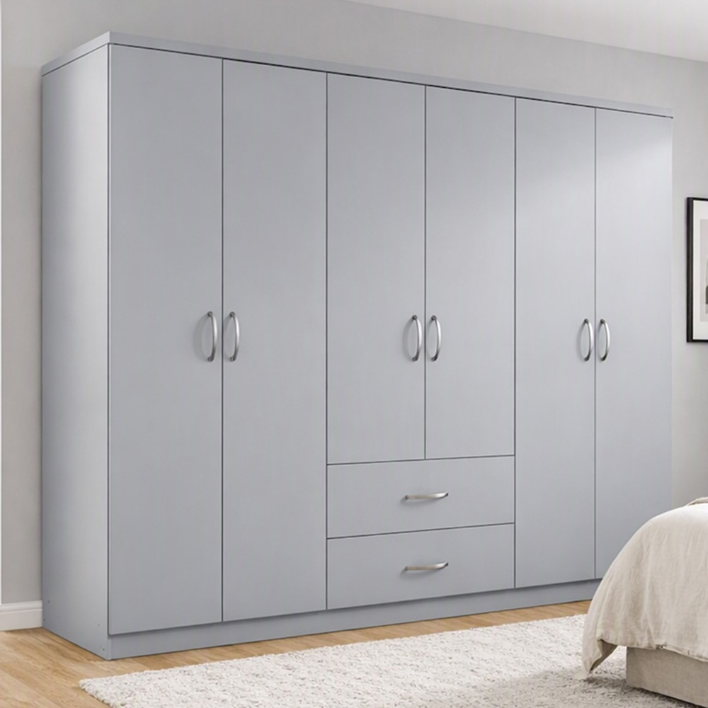 TJ'S Venice 6 Door 2 Drawer Grey Wardrobe Image 1