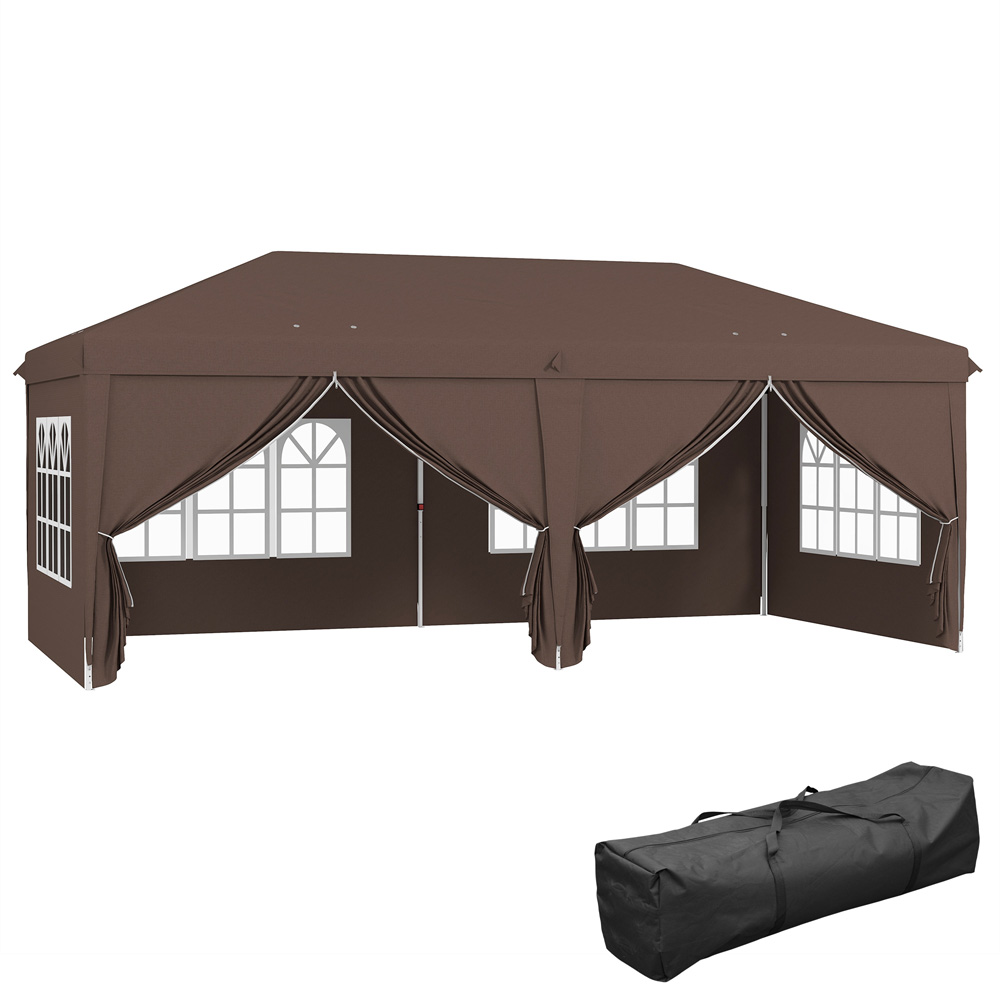 Outsunny 3 x 6m Brown Pop Up Gazebo with Sides Image 2