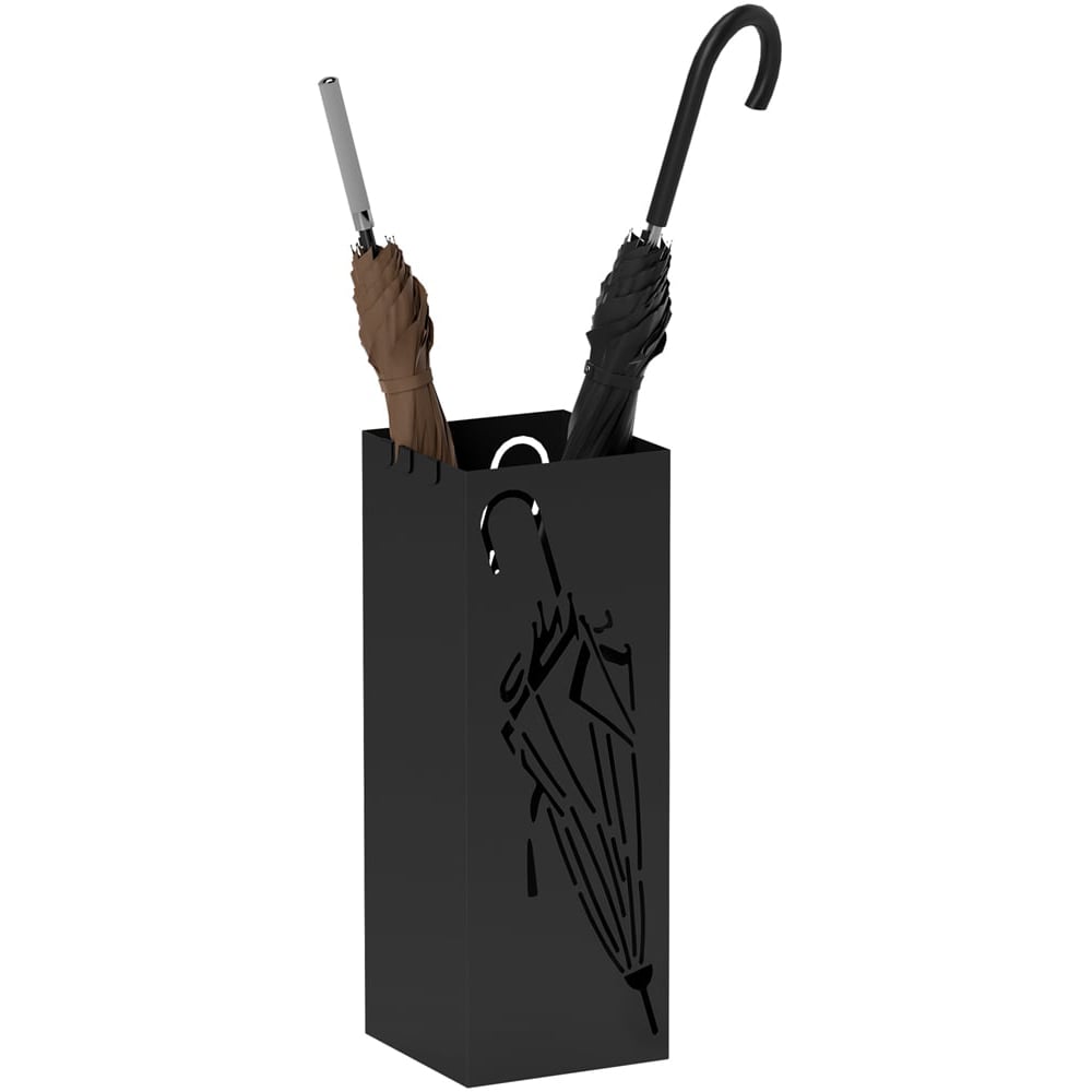 HOMCOM 4 Hooks Black Square Freestanding Decorative Umbrella Holder with Drip Tray Image 3