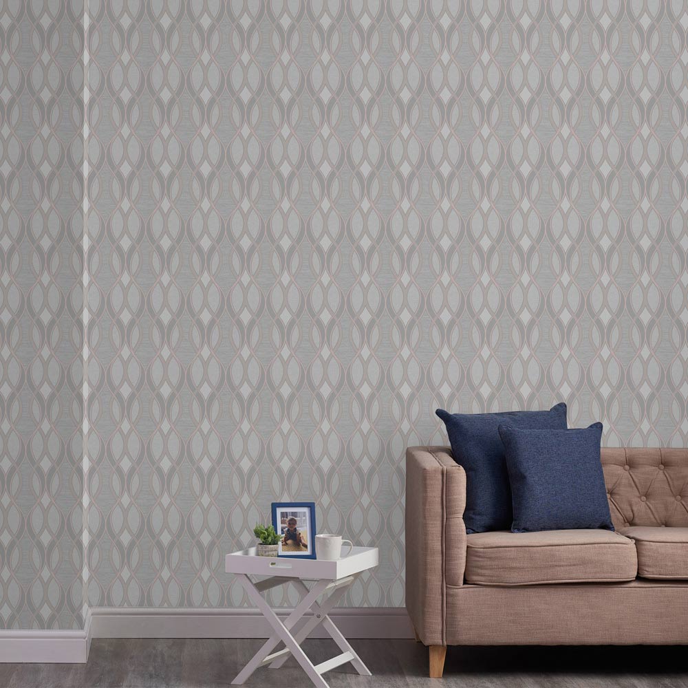 Sublime Ribbon Geometric Grey and Rose Gold Wallpaper Image 3