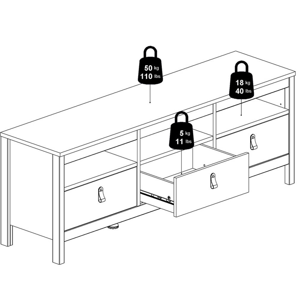 Florence Barcelona 3 Drawer 3 Shelf Matt Black TV Unit Image 7