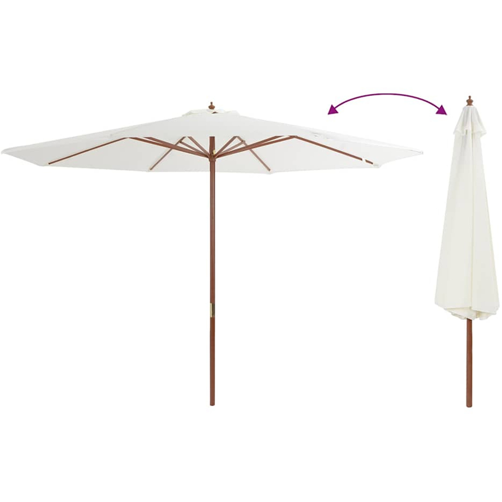 vidaXL Sand White Garden Parasol with Wooden Pole 3.5m Image 2