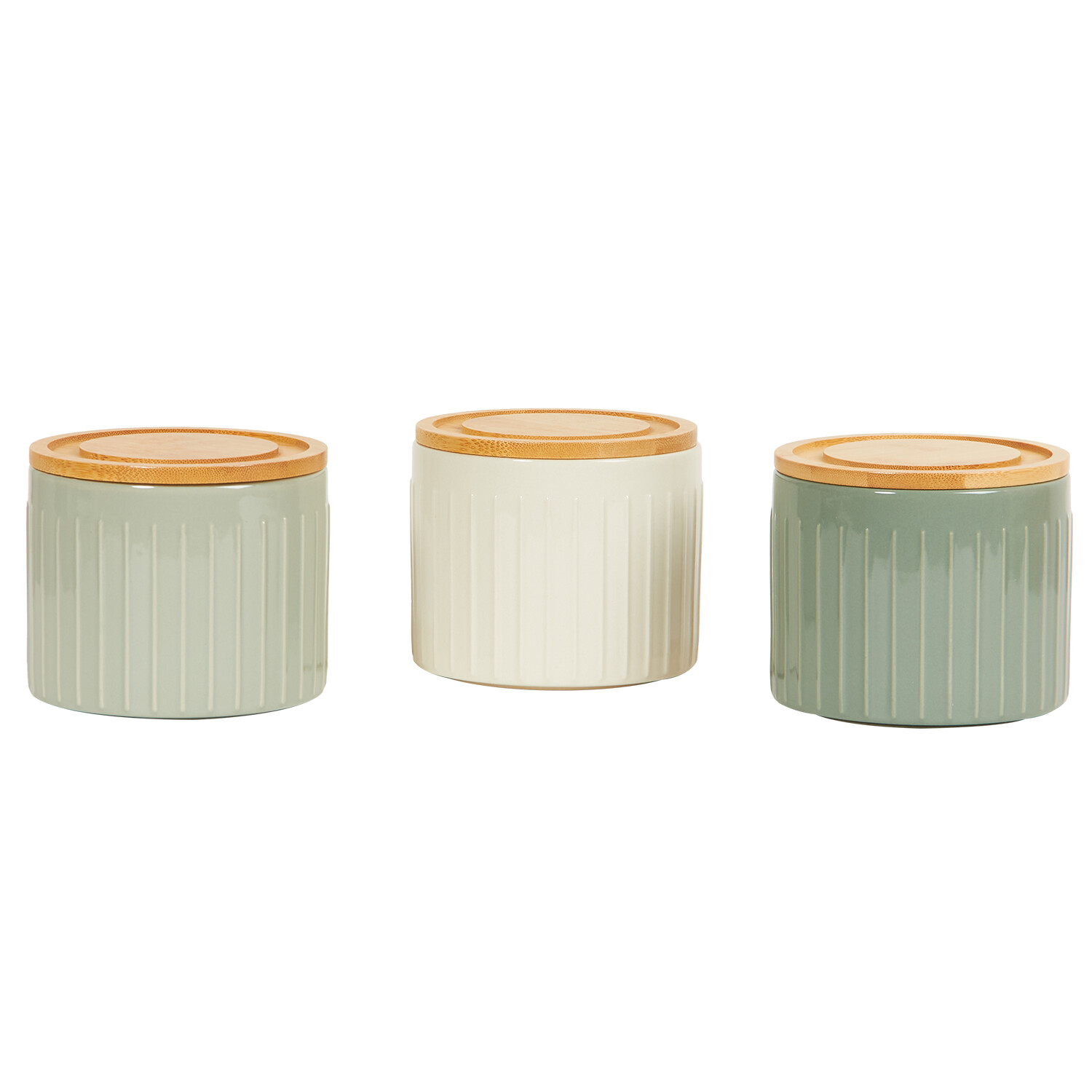 Set of 3 Stacking Canisters - Green and Cream Image 1