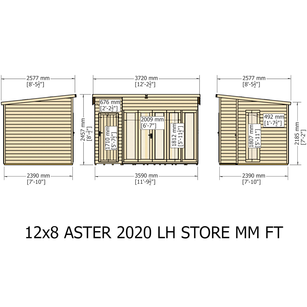 Shire Aster 12 x 8ft Shiplap Left Hand Storage Pent Summerhouse Image 8
