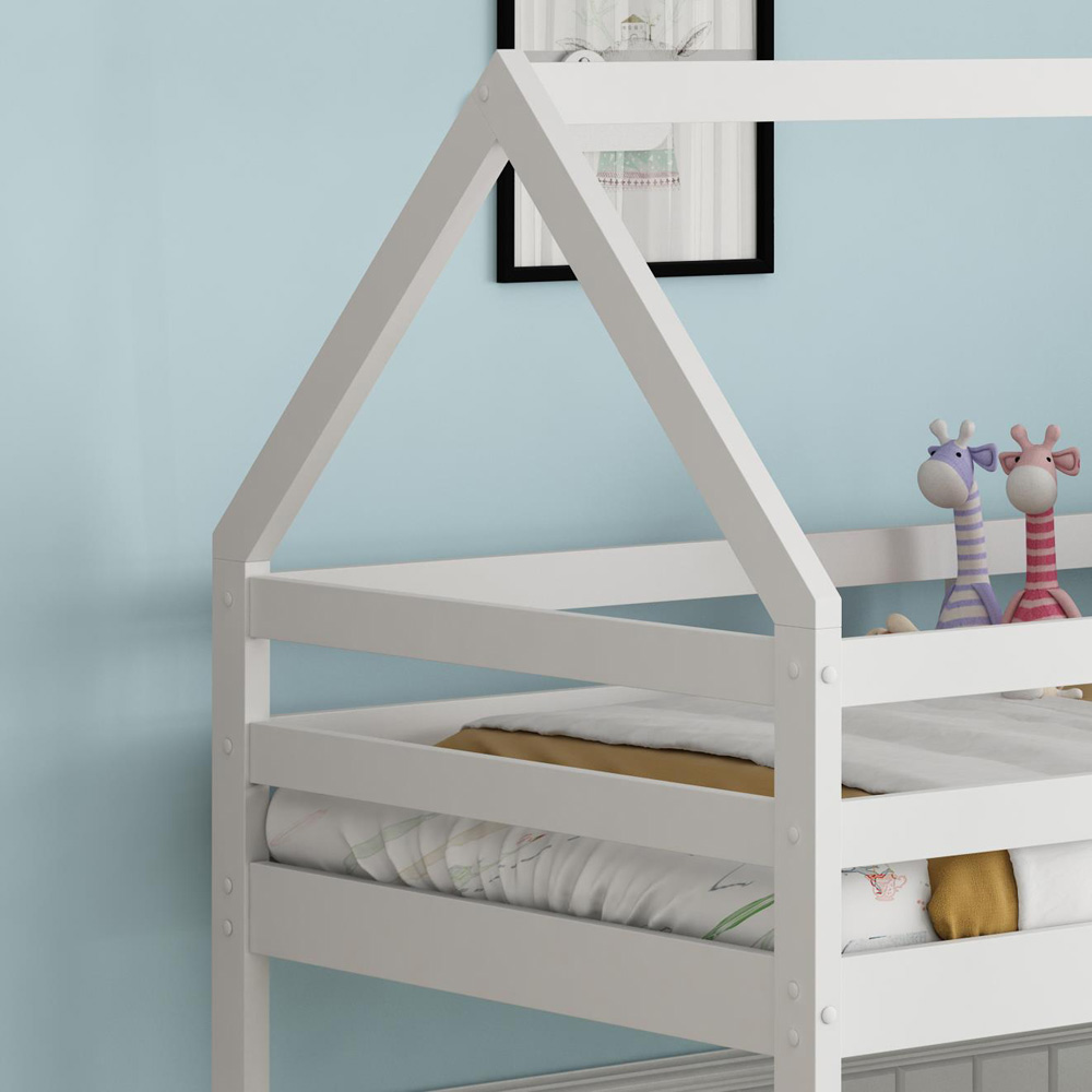 Portland White Wooden House Bunk Bed Image 2