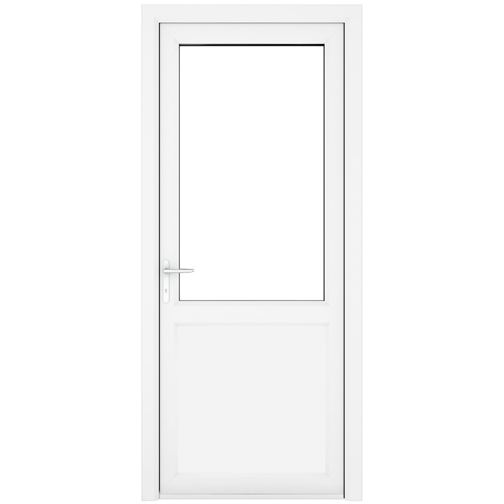 Crystal uPVC Double Glazed White Door Half Glass Half panel Right hand Clear Glass 840x2090mm Image 1