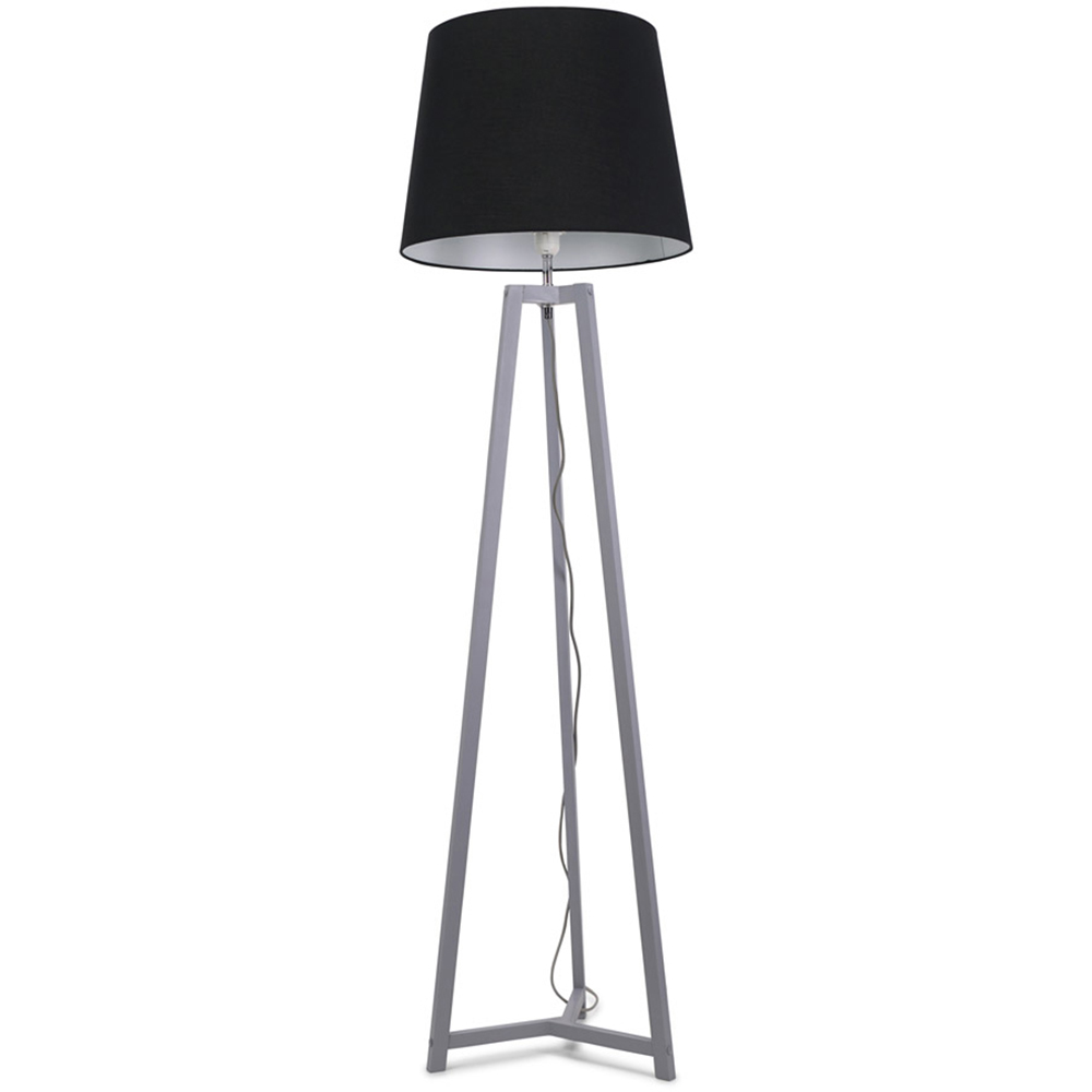 ValueLights Lottie Black Fabric Tapered Shade Grey Wood Tripod LED Floor Lamp Image 1