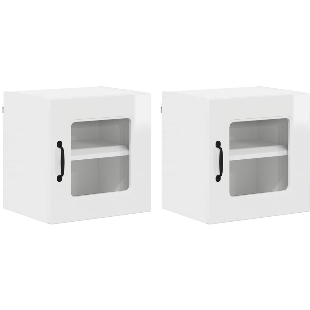 vidaXL Kalmar Single Glass Door High Gloss White Wall Mounted Kitchen Cabinet Set of 2 Image 2