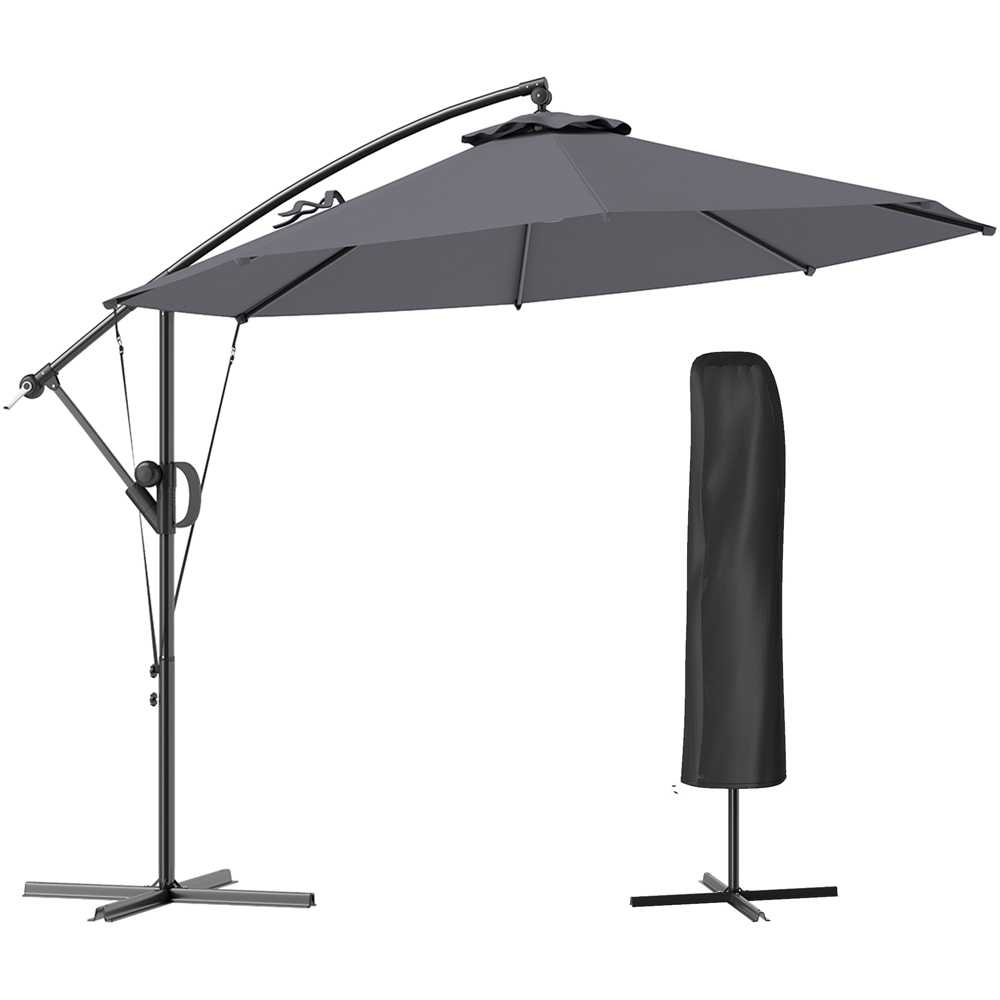 Outsunny Grey Banana Cantilever Parasol with Cover and Wind Strap 3m Image 1