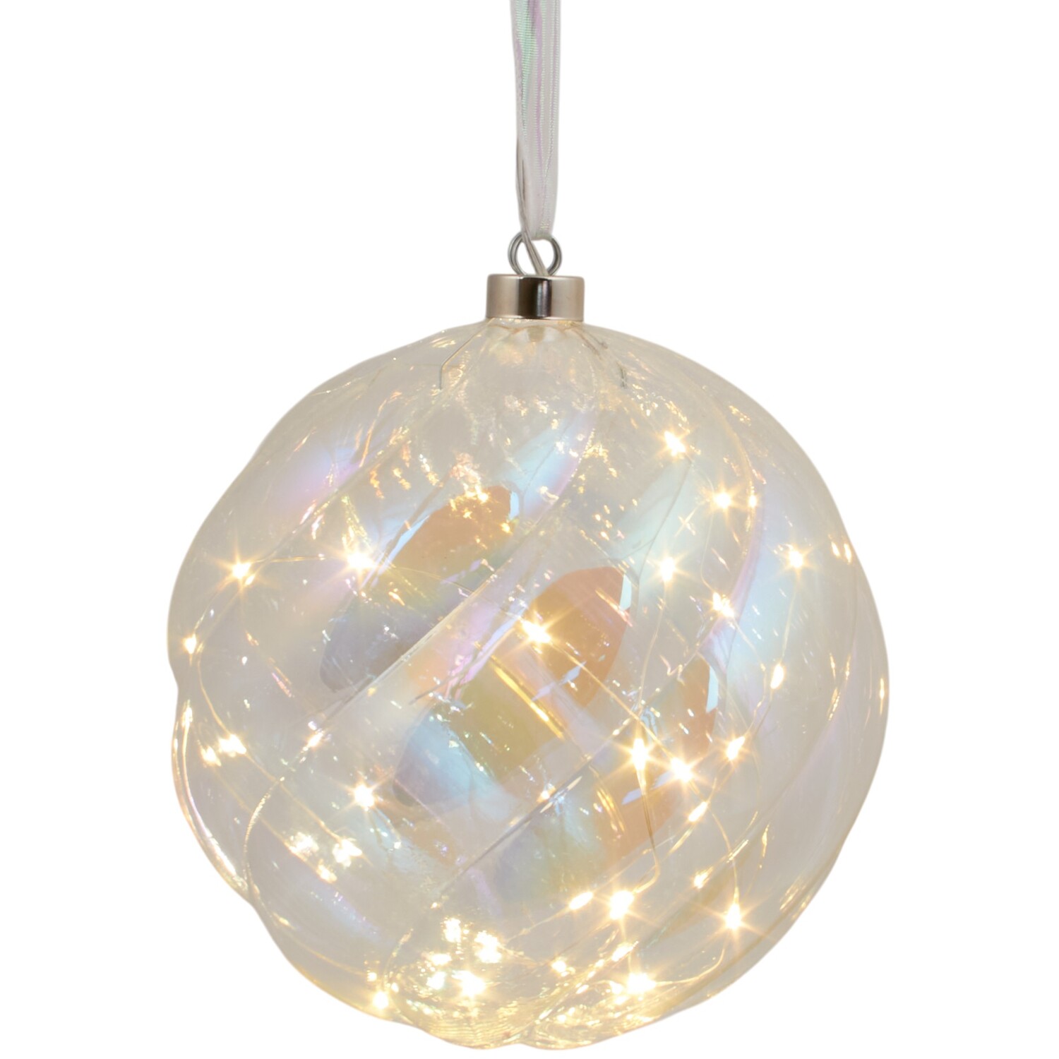 XL Iridescent LED Glass Bauble White Image 1