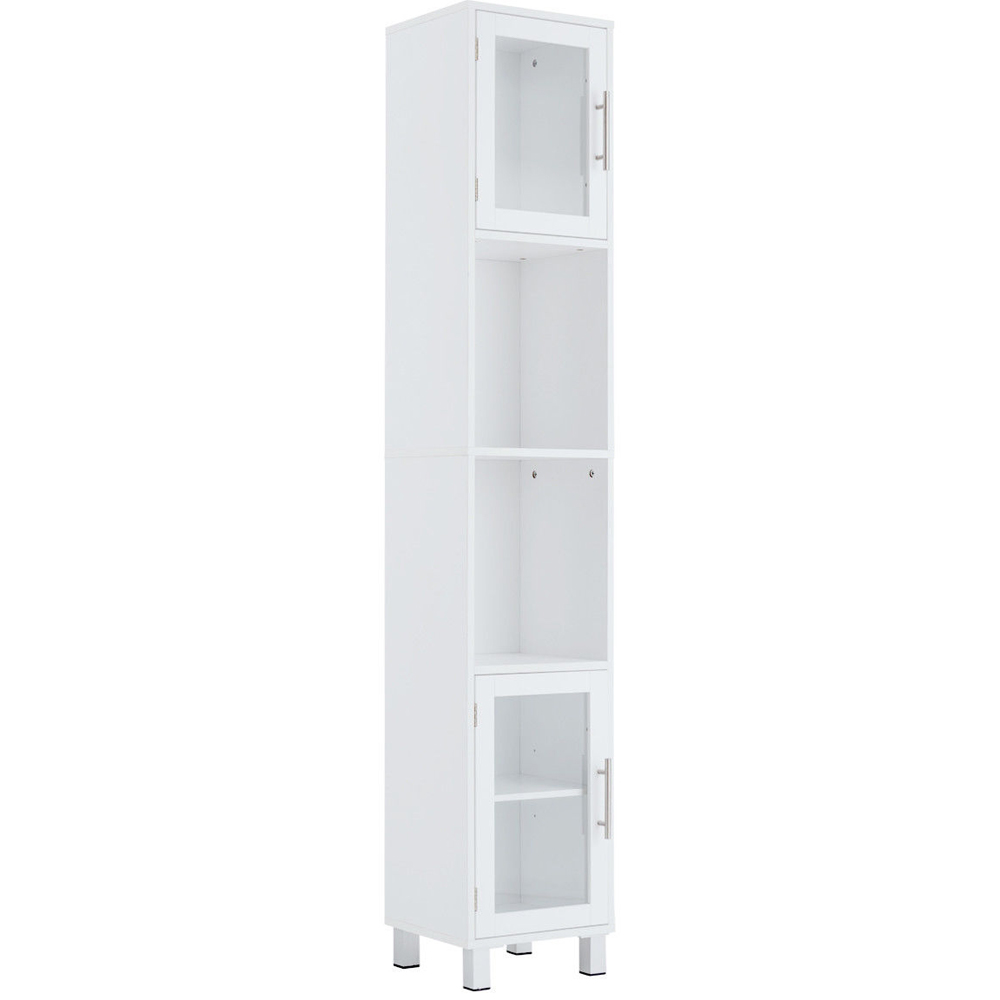 Costway 2 Door 2 Shelf White Wooden Slim Bathroom Cabinet Image 2