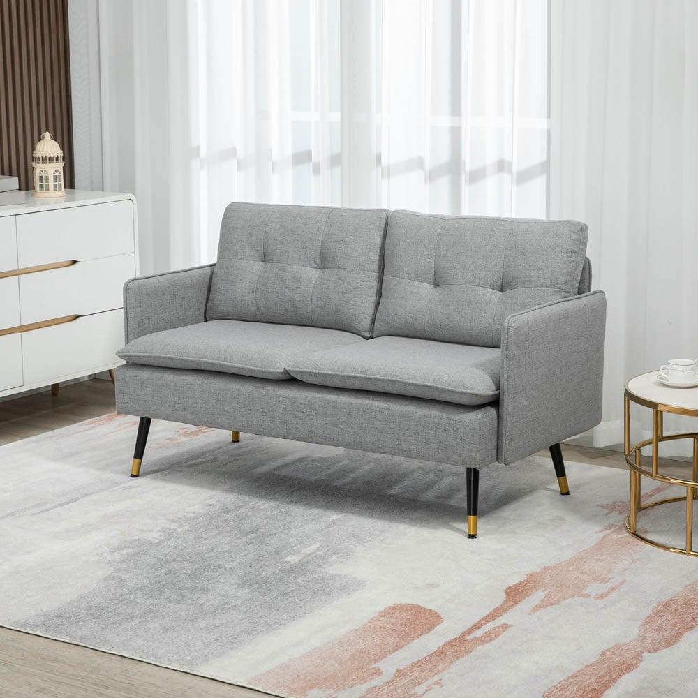 Portland 2 Seater Grey Polyester Button Tufted Sofa Image 8