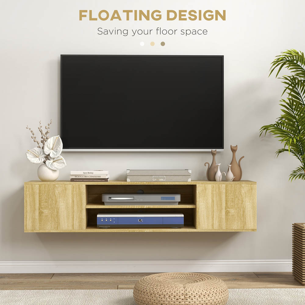 Portland 2 Door 2 Shelf Natural Floating TV Unit Image 3