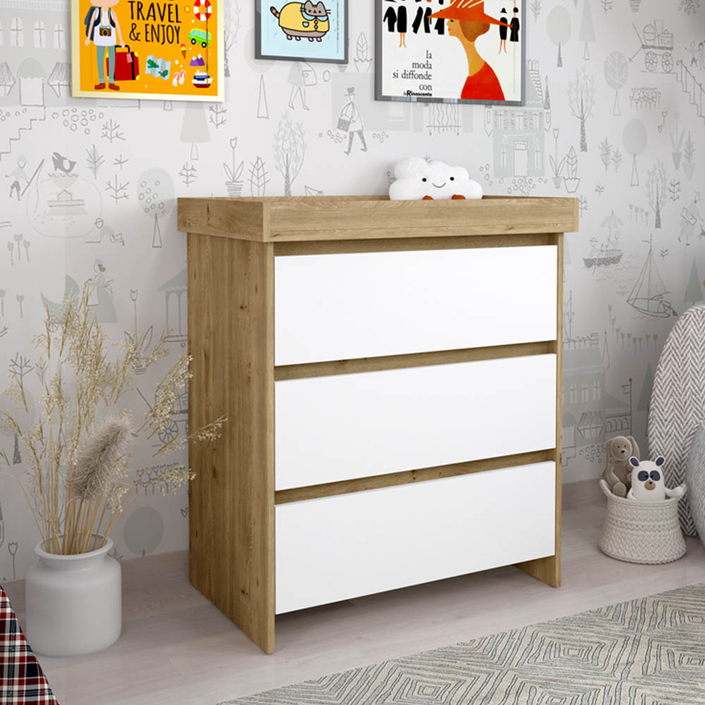 Kudl 3 Drawer White and Oak Baby Changing Table Image 7