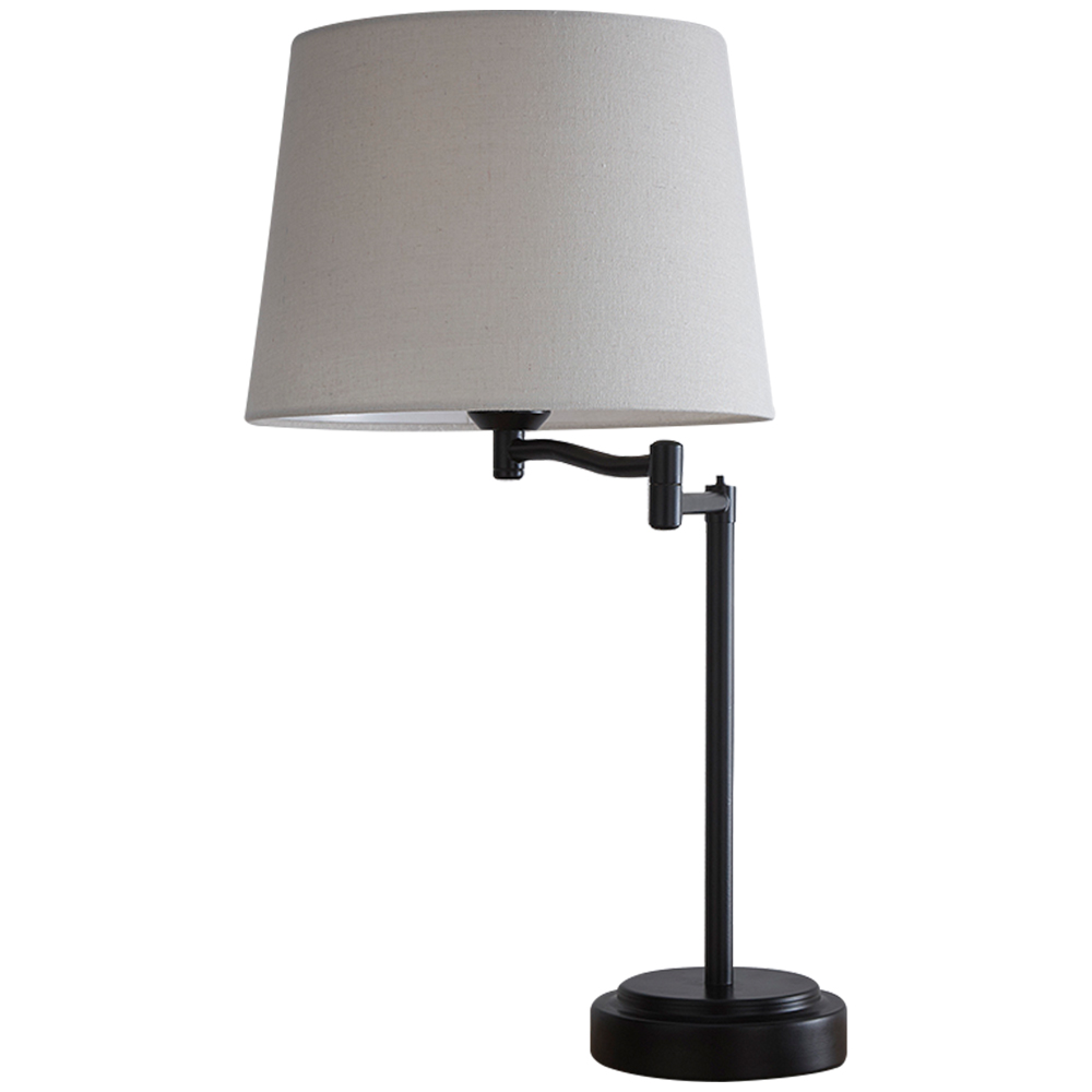 Kliving Chancery Natural Linen Shade Matt Black Swing Arm Table Lamp Image 1