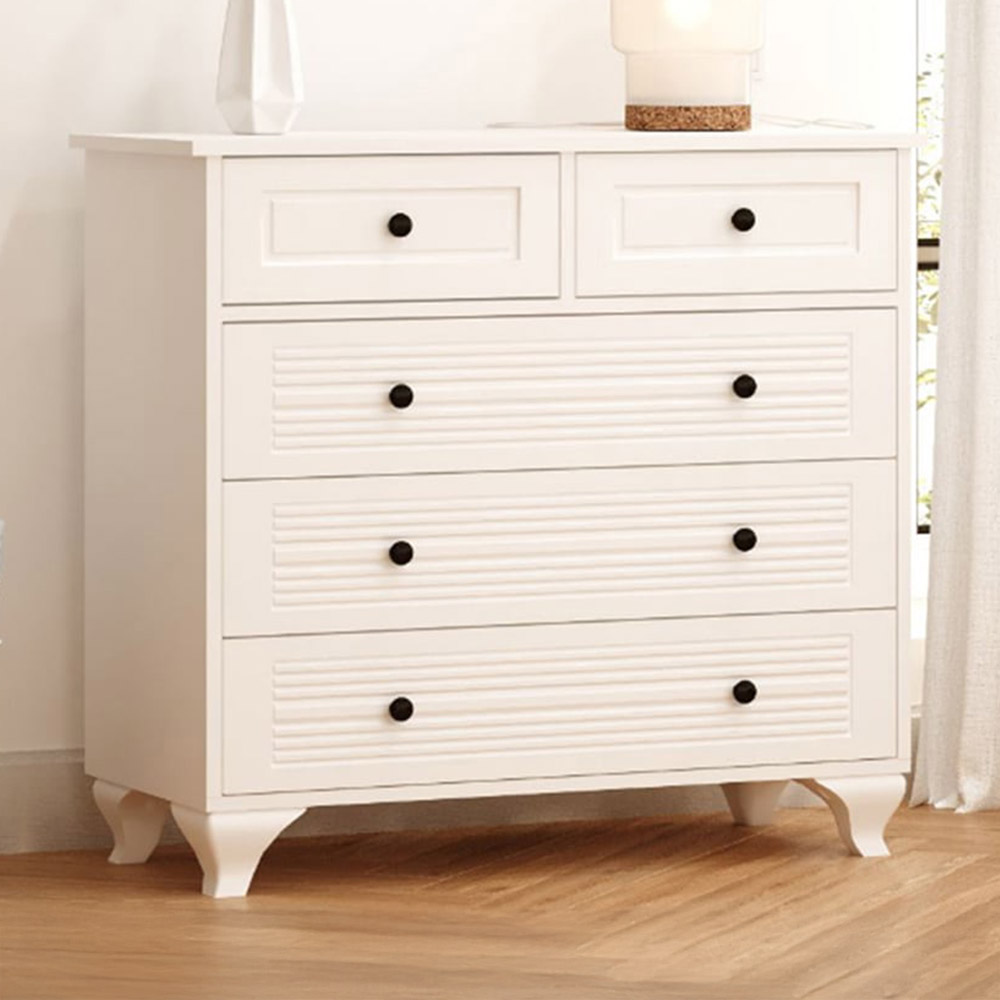 Evu Elise 5 Drawer White Chest of Drawers Image 1