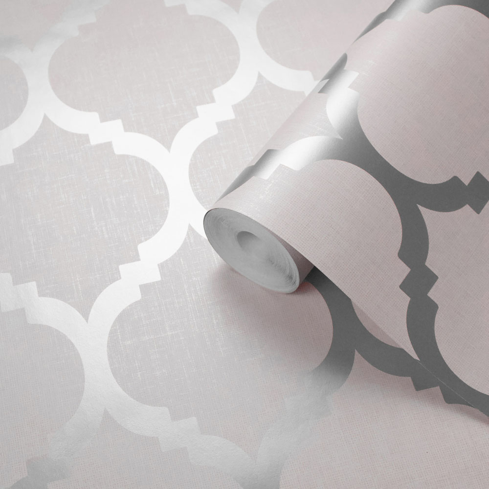 Darcy James Zara Trellis Pink and Silver Wallpaper Image 2