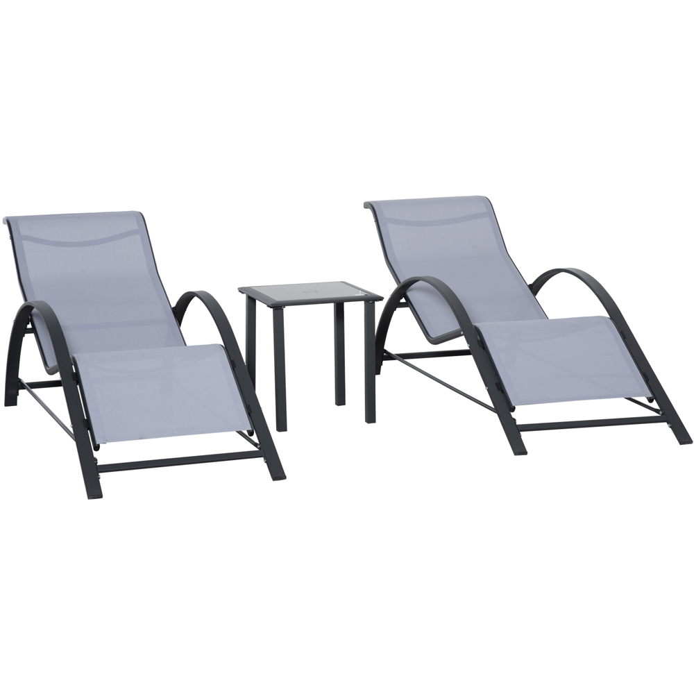 Outsunny Set of 2 Light Grey Sun Loungers with Table  Image 2