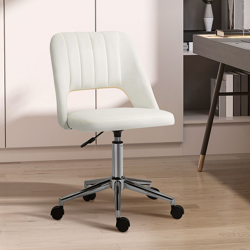 Portland Cream and White Scallop Mid-Back Swivel Office Chair Image 3
