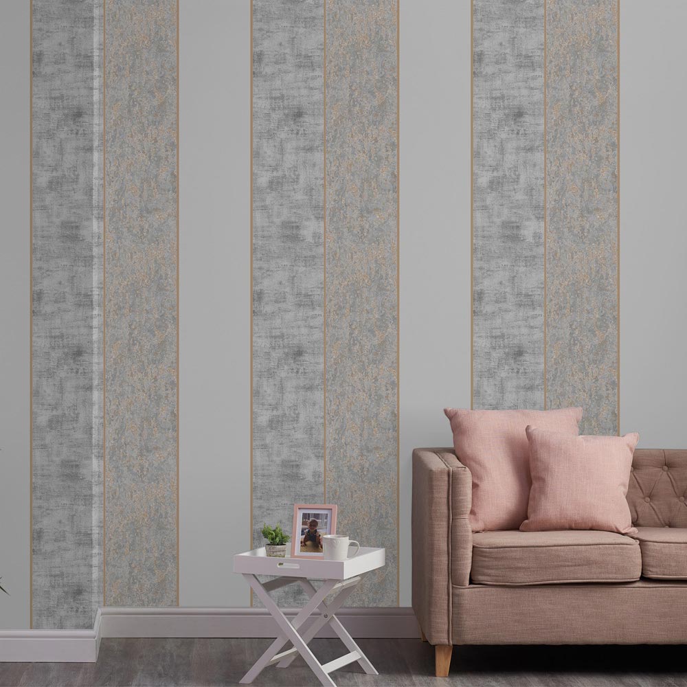 Superfresco Milan Stripe Wallpaper Grey/Rose Gold Image 3