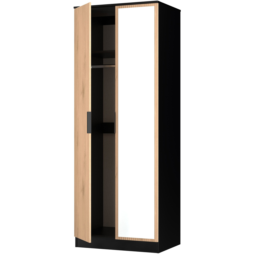 Crowndale Java 2 Door Slatt Effect and Black Tall Mirrored Wardrobe Ready Assembled Image 6