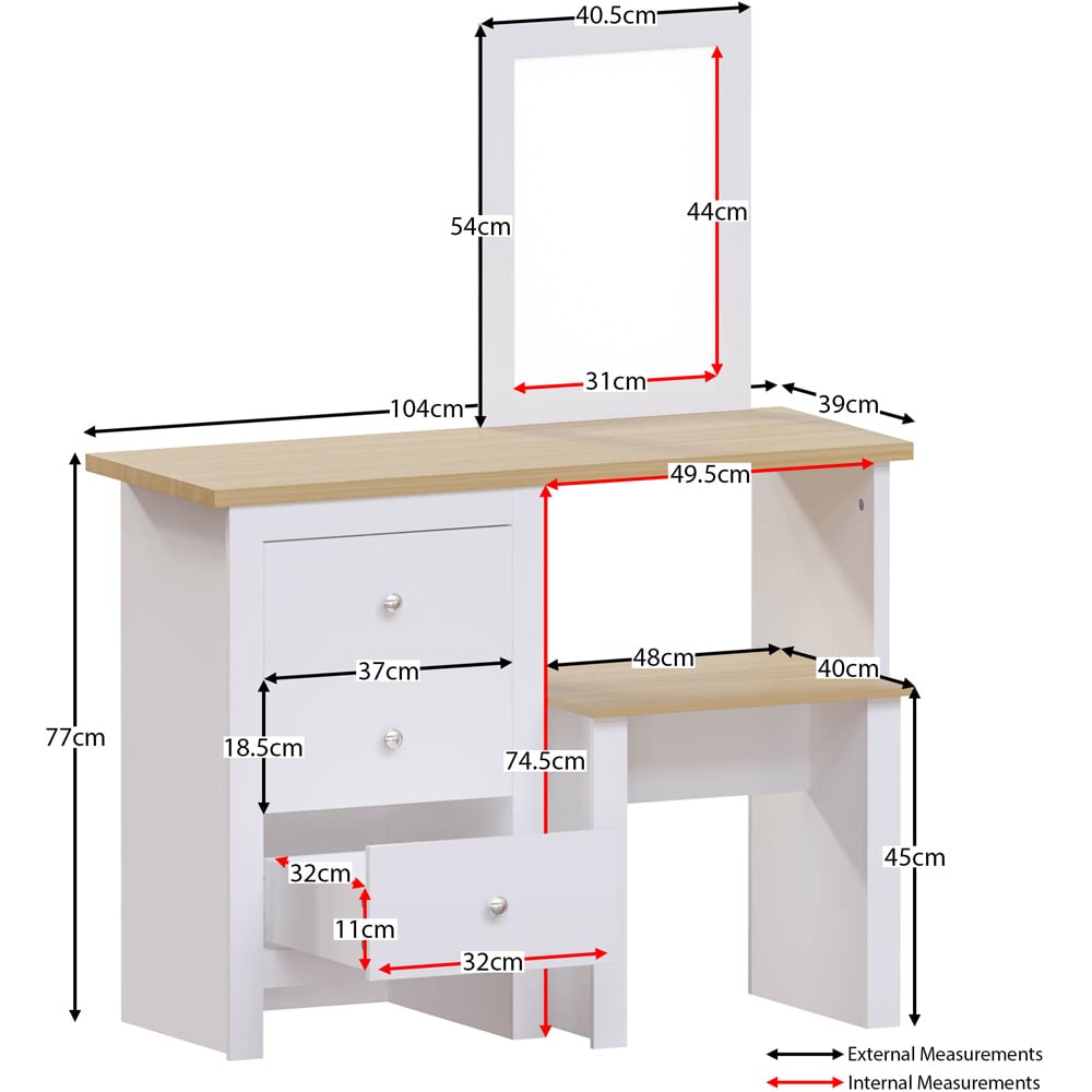 Vida Designs Arlington White Dressing Table Set with Mirror Image 7
