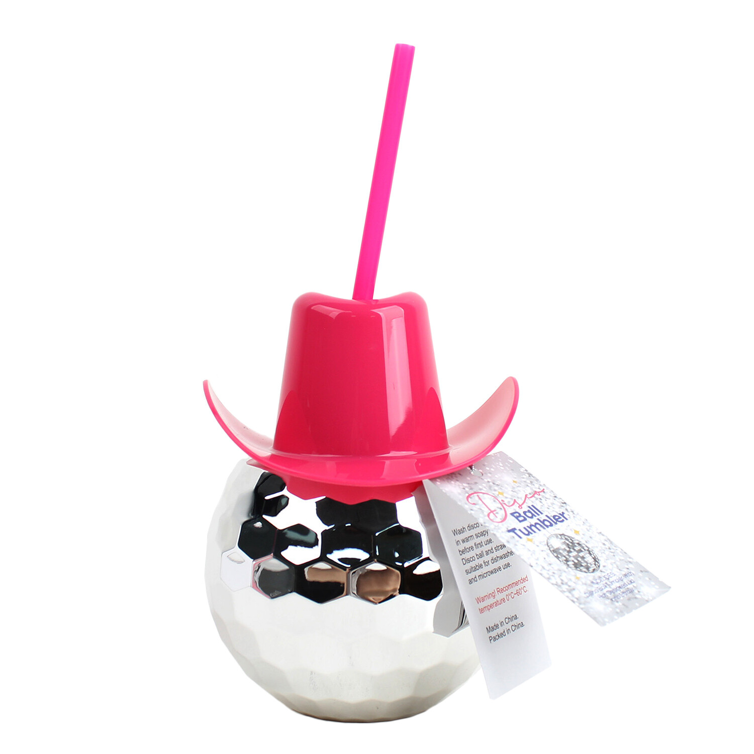 Disco Ball Tumbler with Cowboy Hat - Silver Image