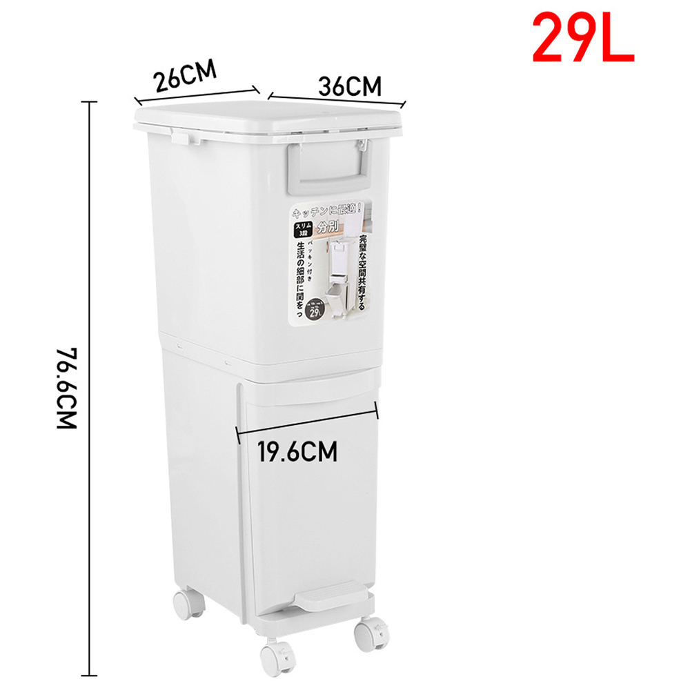 Living and Home White 2 Tier Kitchen Dustbin with Wheels 29L Image 8