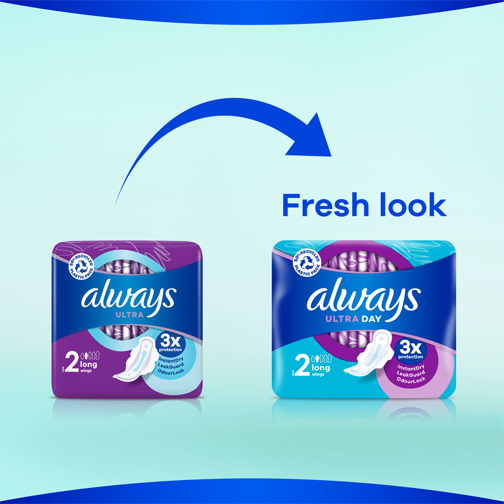 Always Ultra Day Sanitary Towels with Wings Size 2 Long 11 Pack Image 3