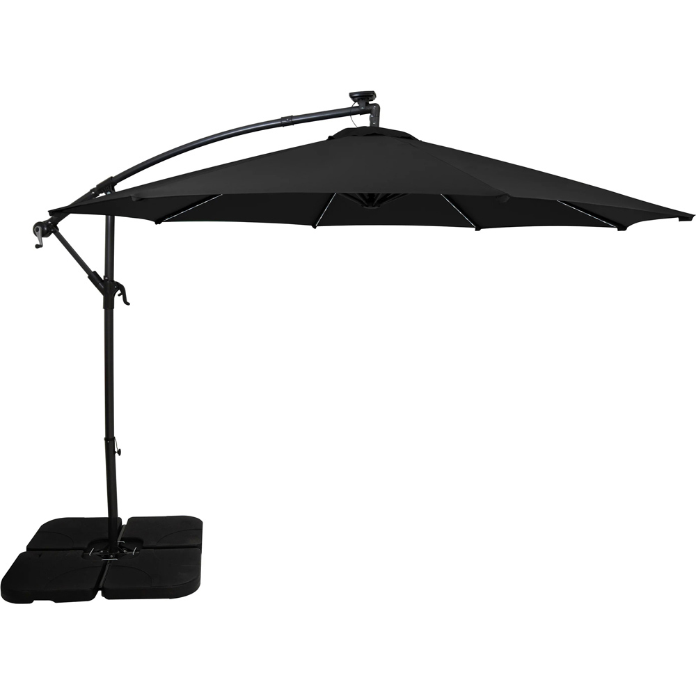 MonsterShop Black LED Cantilever Parasol with Square Base 3m Image 1