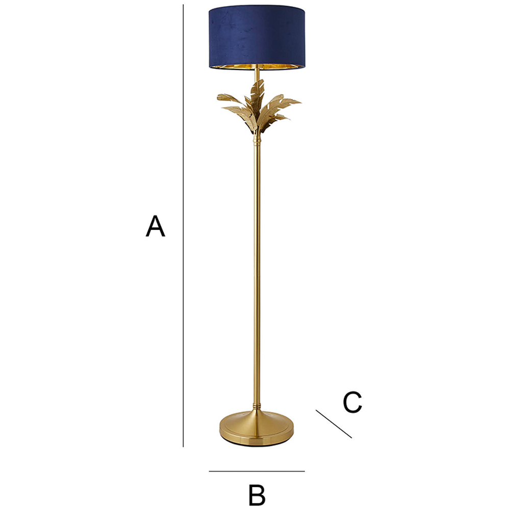 ValueLights Christina Navy Velvet and Gold Palm Leaf Floor Lamp with Bulb Image 7