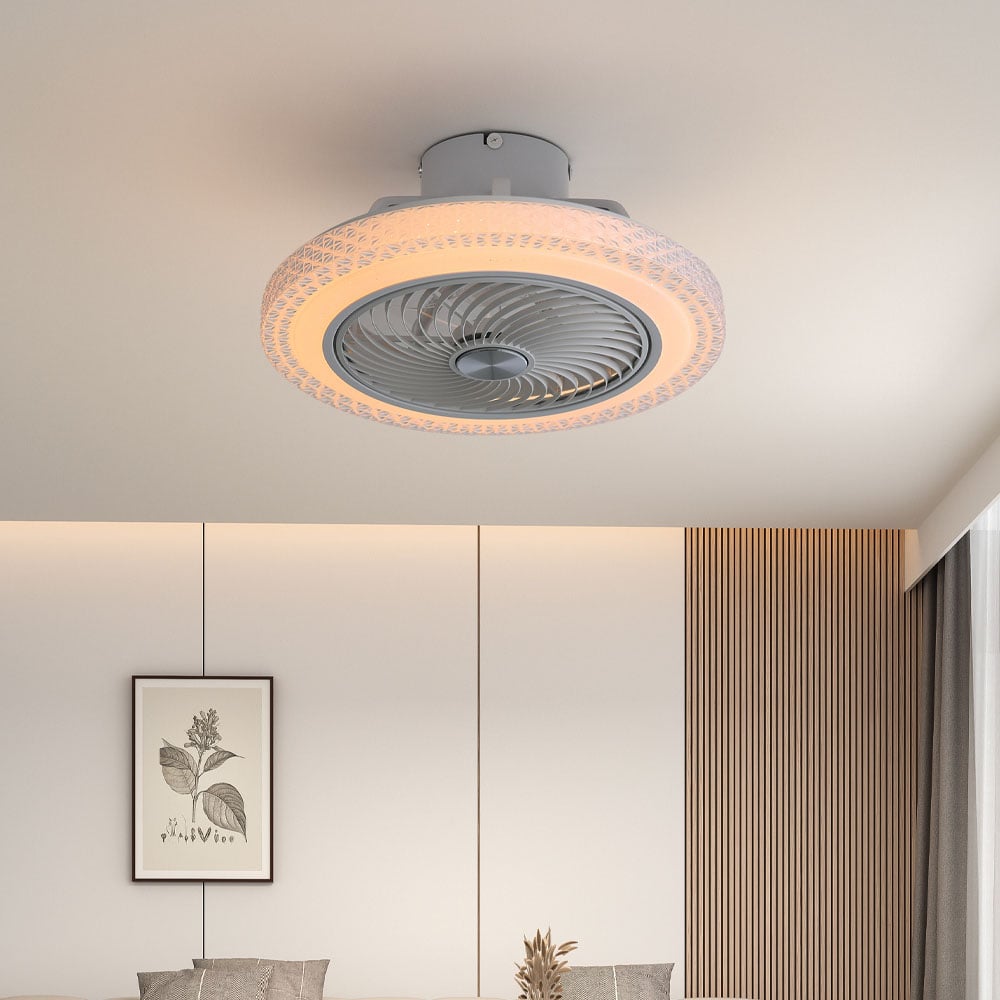 Living and Home White Round Acrylic LED Ceiling Fan Light 20 inch Image 8