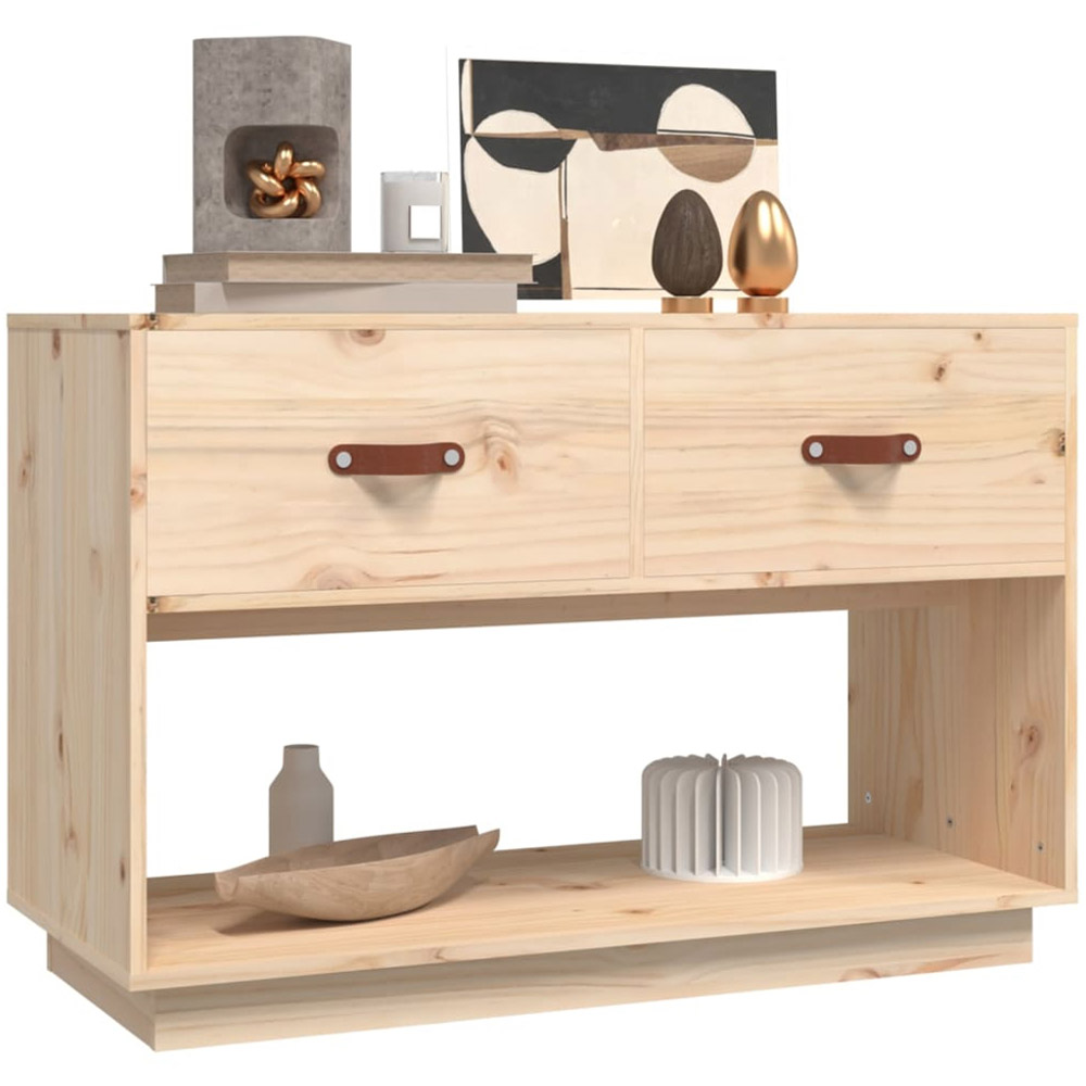 vidaXL 2 Drawer Single Open Shelf Natural Solid Wood Pine TV Cabinet Image 4