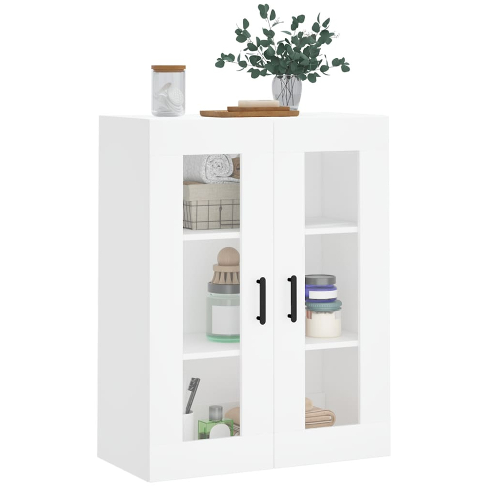 vidaXL 2 Glass Door White Wall Mounted Storage Cabinet Image 3
