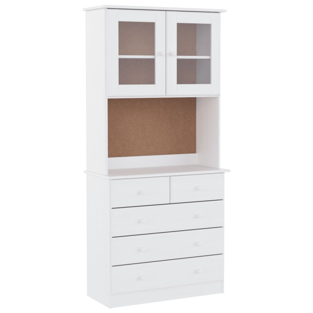 vidaXL 2 Glass Door 5 Drawer Single Shelf White Pine Wood Highboard Image 2