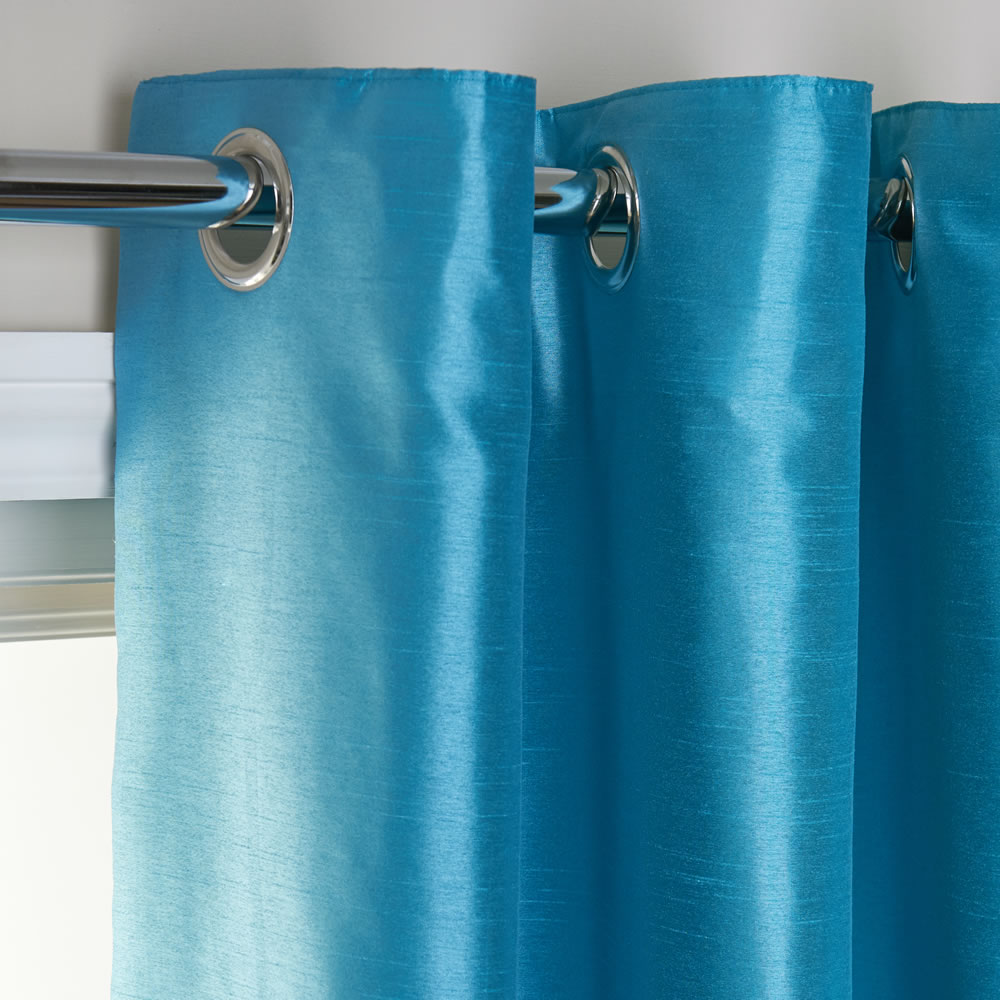 Wilko Dark Teal Faux Silk Eyelet Curtains 167 W x 137cm D Image 2