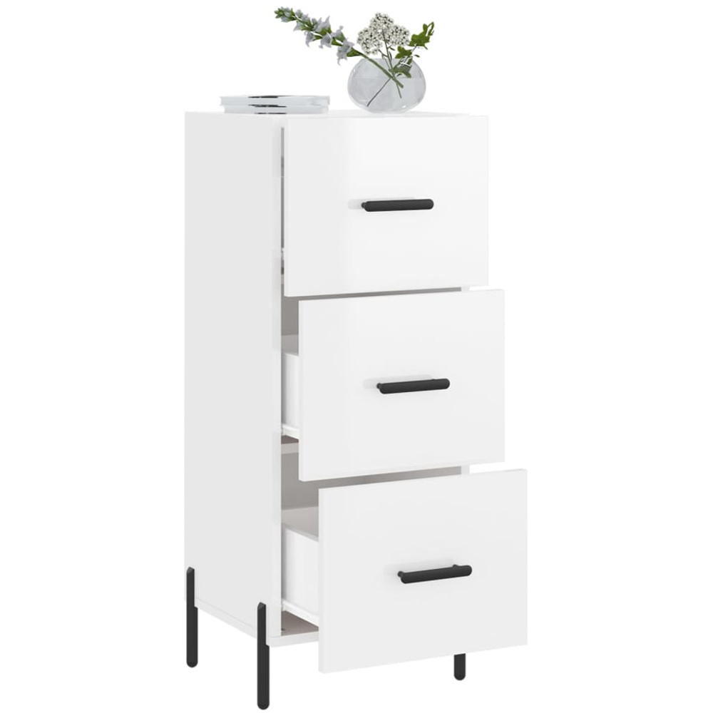vidaXL 3 Drawer High Gloss White Sideboard Image 4