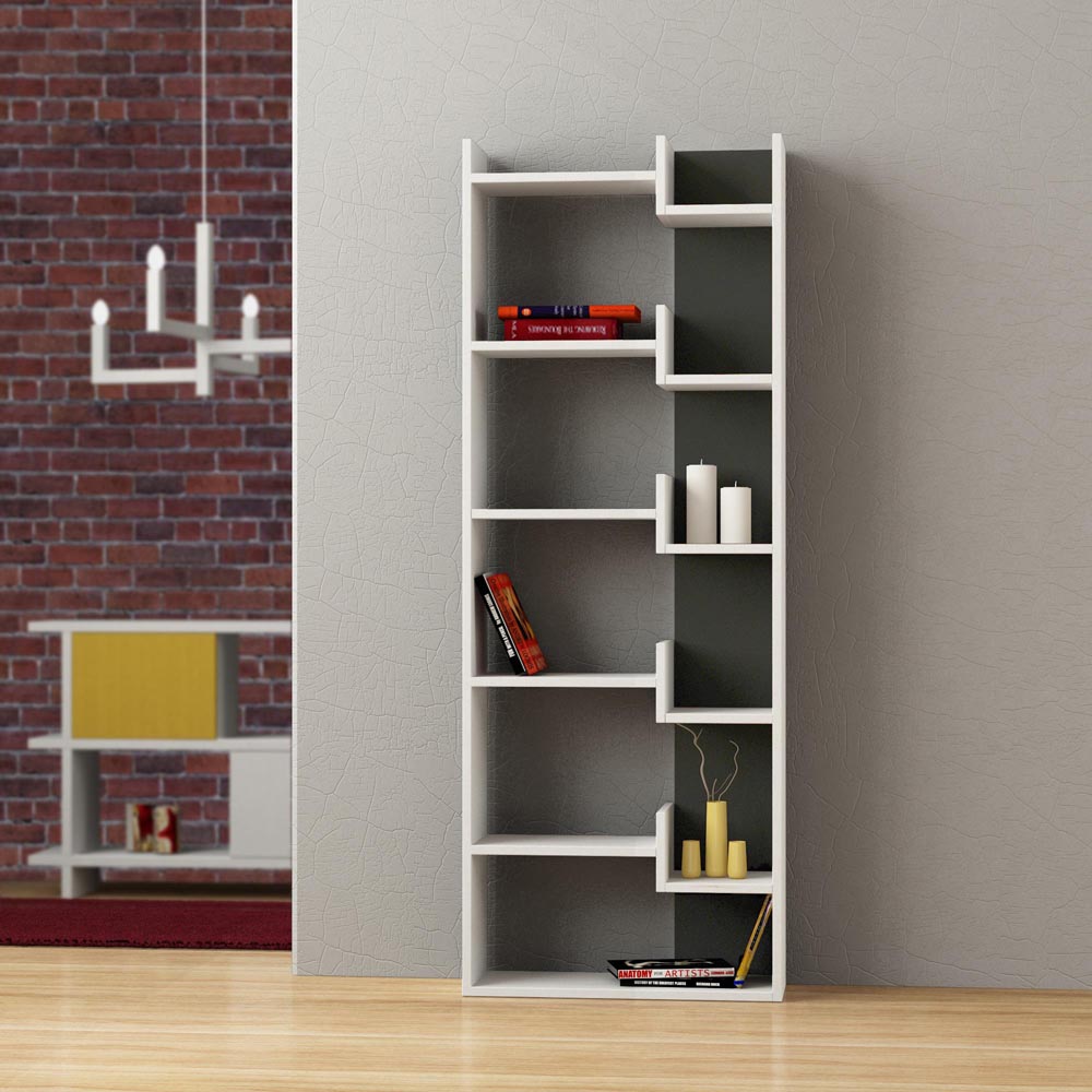 Decortie Oppa White and Anthracite Grey 5 Tier Bookcase Image 3