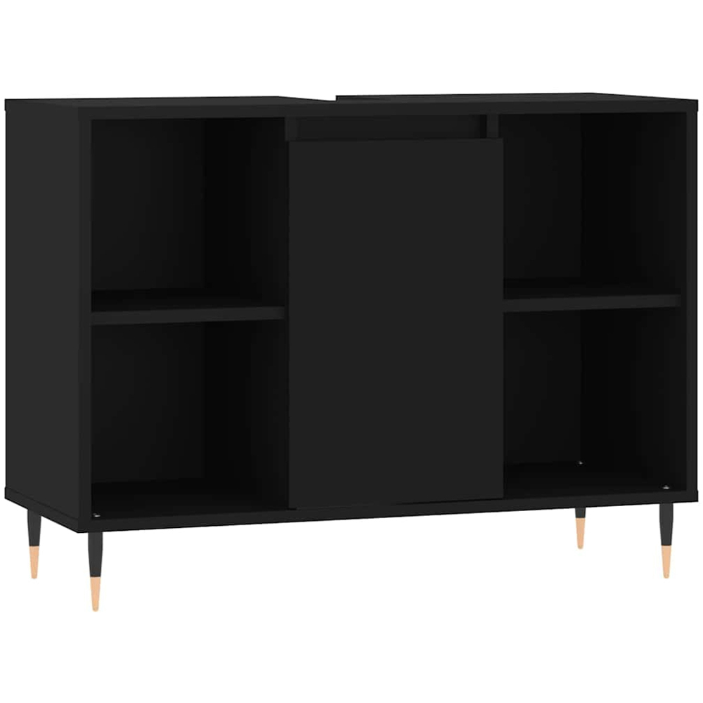 vidaXL Single Door 4 Shelf Black Wood Bathroom Cabinet Image 2