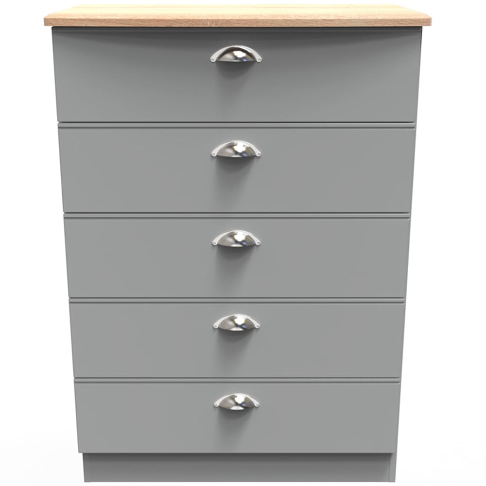 Crowndale Victoria 5 Drawer Dusk Grey and Oak Chest of Drawer Image 2