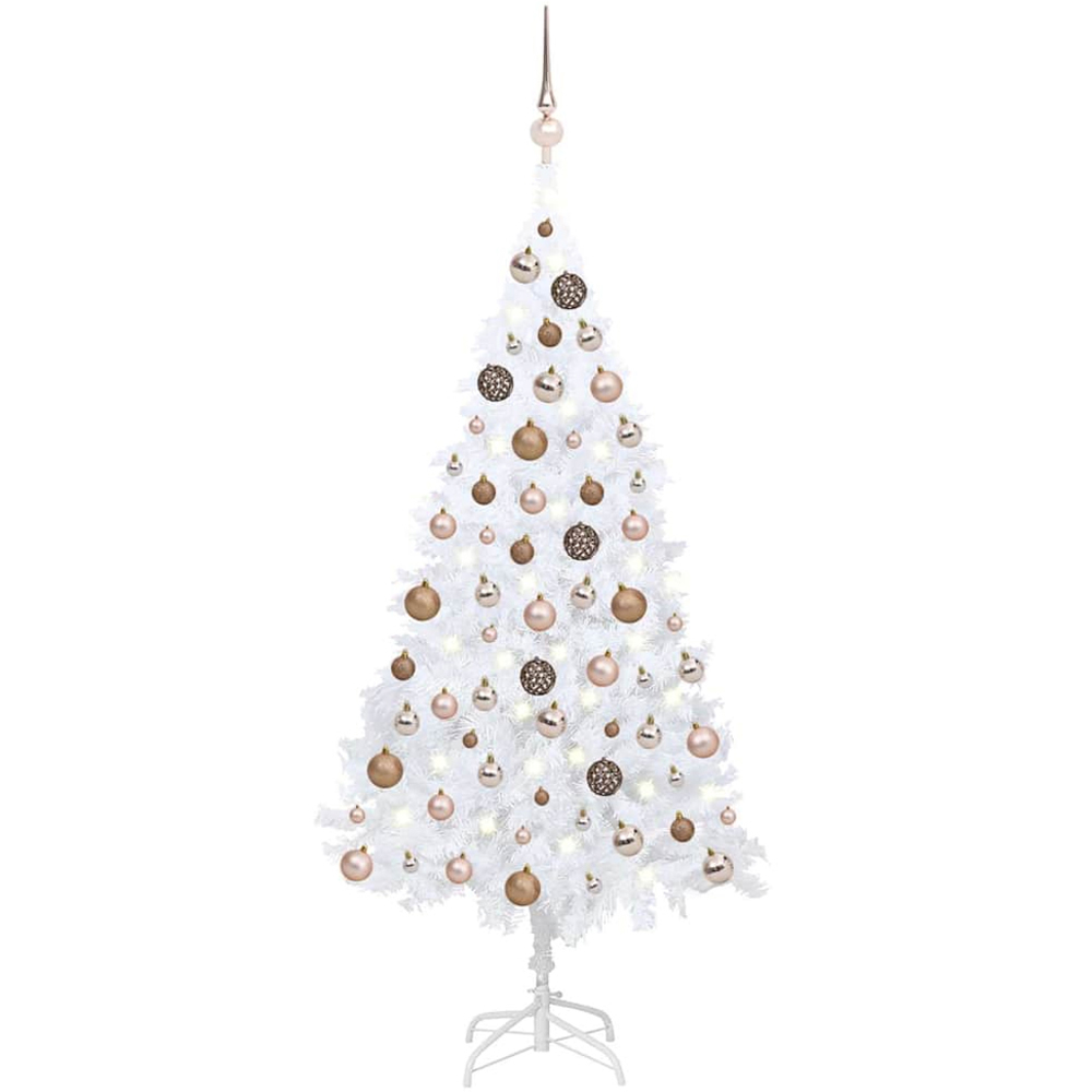vidaXL White Artificial Christmas Tree with LEDs Rose Gold Decoration Ornaments 4ft Image 1
