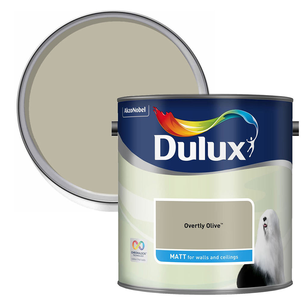 Dulux Walls & Ceilings Overtly Olive Matt Emulsion Paint 2.5L Image 1