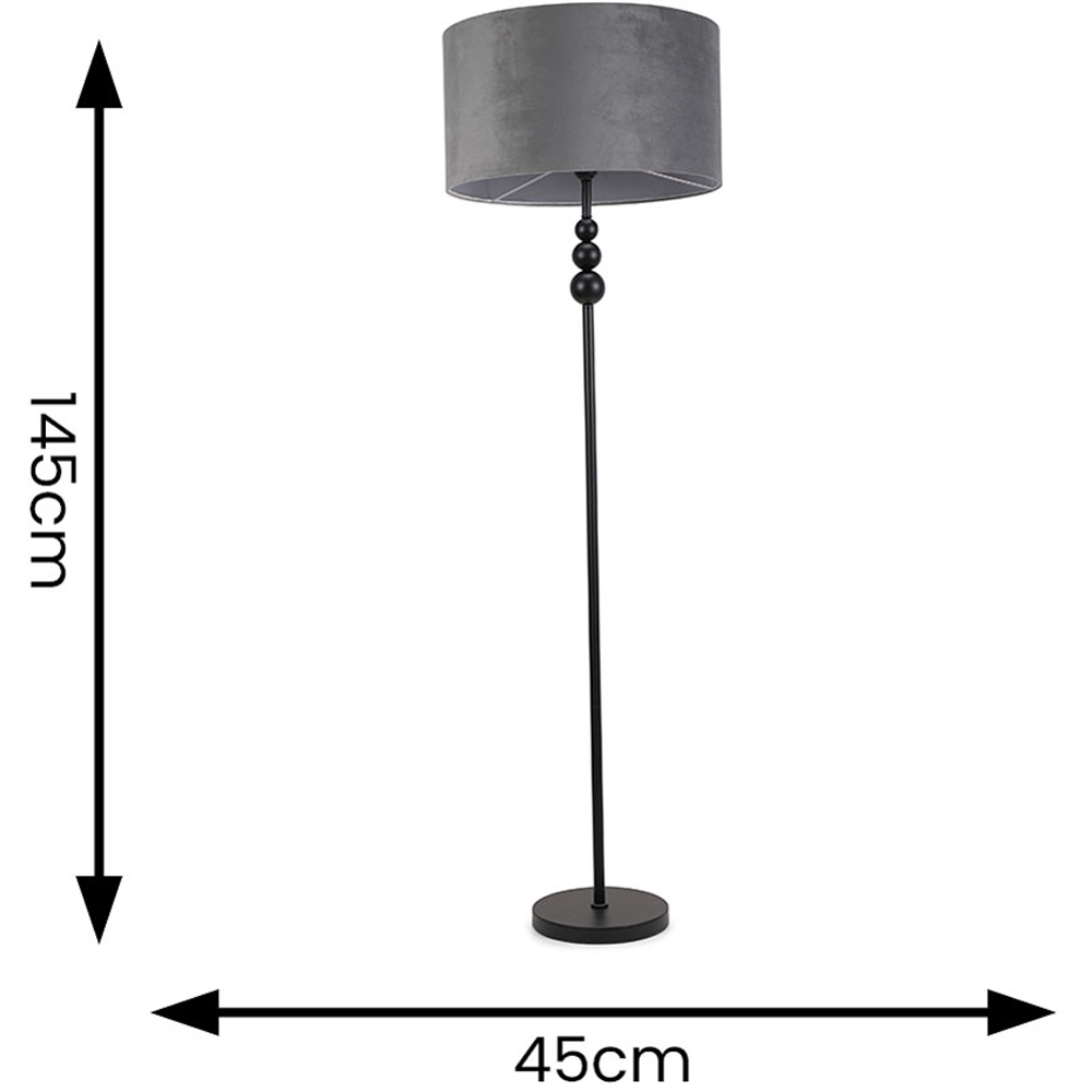 ValueLights Marissa Grey Velvet Shade Black Ball LED Floor Lamp Image 5