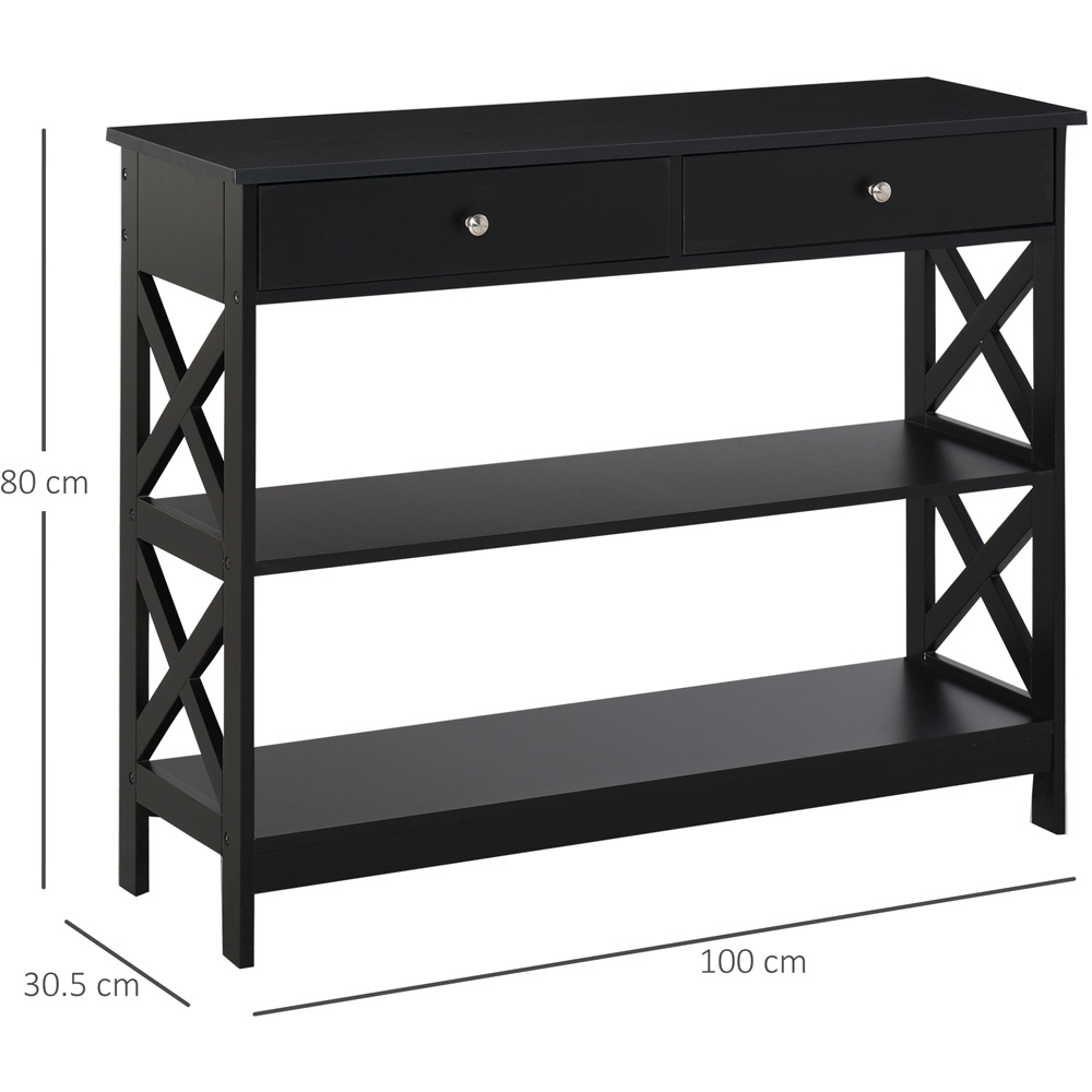 Portland 2 Drawer 2 Shelves Black Console Table Image 7