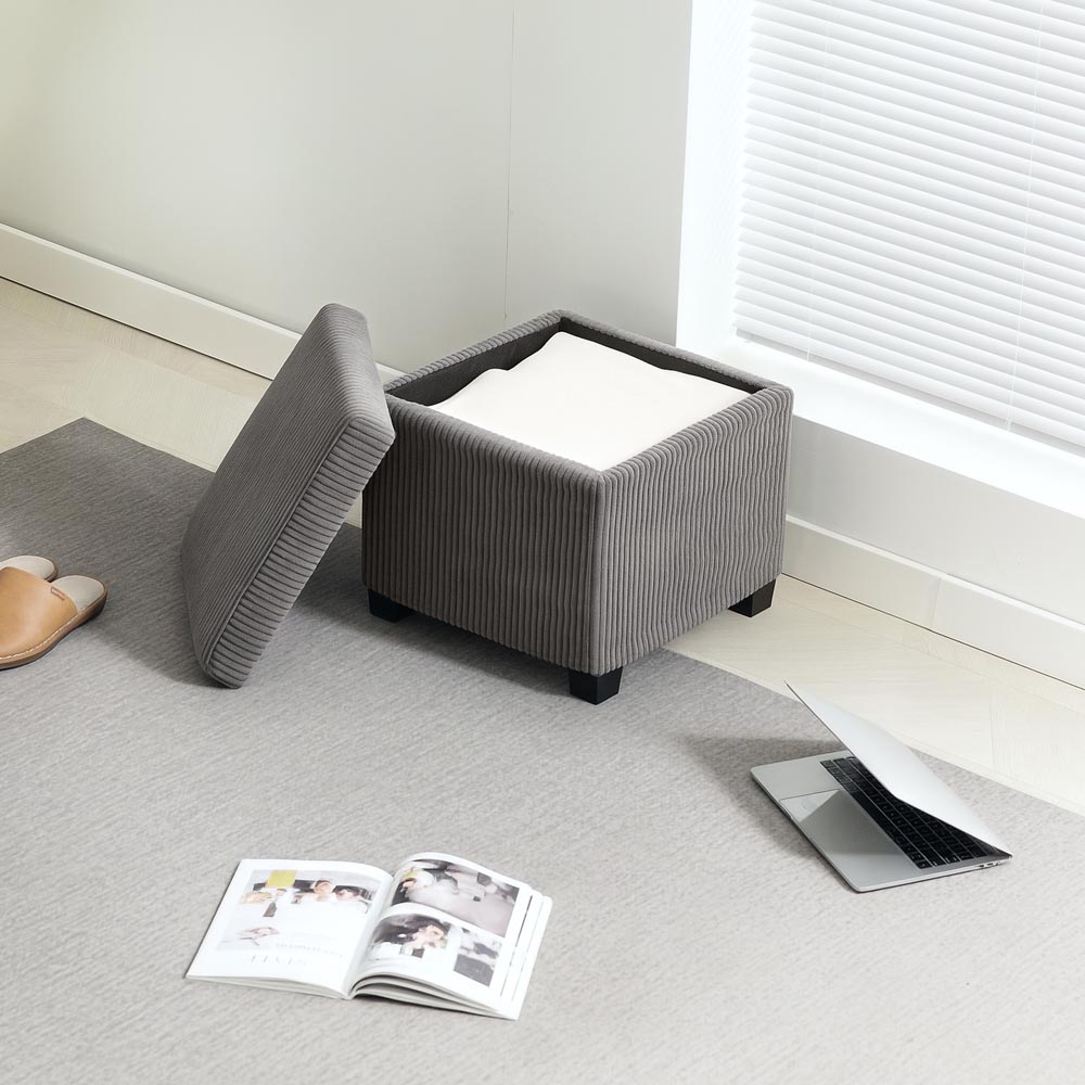 HOMCOM Grey Ottoman Footstool with Removable Lid Image 3
