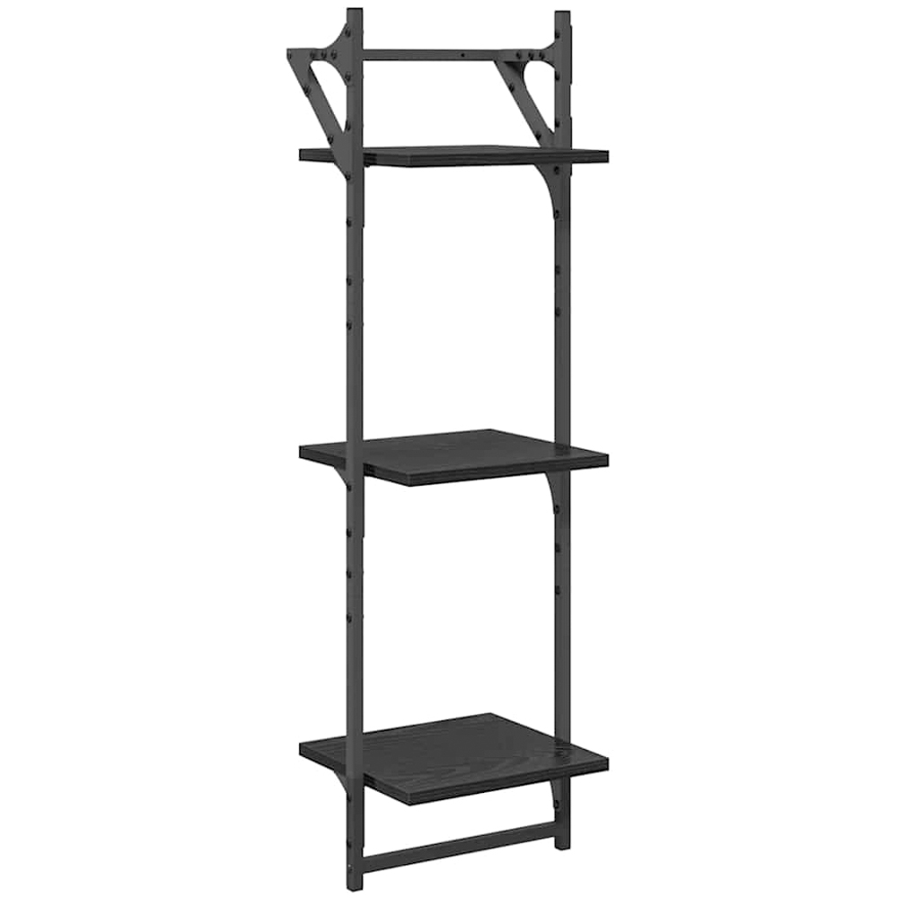 vidaXL 9 Shelf Black Oak Wall Shelf Set of 6 Image 8